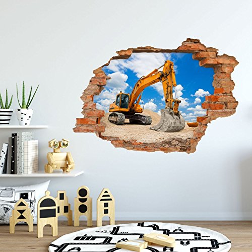 049 Wandtattoo Bagger Baustelle – Loch in der Wand Größe 750 x 520 mm - 3