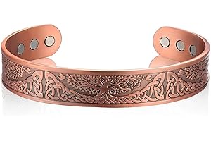 PRAOFRT 1 Stück Magnetarmband damen Kupferarmband damen Kupfer Magnetarmbänder Gauss Kupfer Armband mit 6Magneten Massiver Kupfer Armreif Verstellbare Manschettenarmbänder für Herren Damen（A）