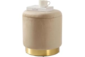 ‎ZEDELMAIER Zedelmaier Zylindrischer Samthocker Sitzhocker mit Stauraum rund, Ottoman,Polsterhocker kleiner, moderner Design,Fußbank Hocker mit Aufbewahrungsbox,Maximale Belastung 150kg,Größe 37x37x41.5cm (Beige)