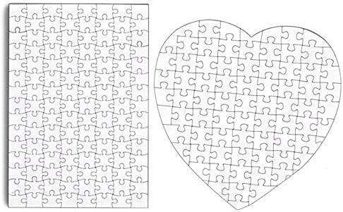 Set Of 4 Diy White Blank Puzzle 11.5" X 8" Create A Jigsaw Puzzle Sheets(Two Hearts And Two Rectangles)