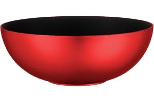 TWO TIGERS Bol de Plástico Reciclado Redondo. Tamaño 30 cm de Diámetro. 6 Diseños a Elegir. Colores Metalizados Mate. Cuenco para Frutero o Decoración (Rojo y Negro Interior)