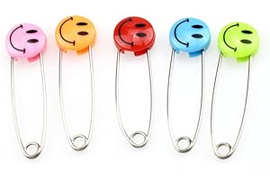 BESTOWAL 10 Pcs Smile Cartoon Pins - Random Color Safety Pins Plastic Head Baby Cloth Diaper Nappy Pins