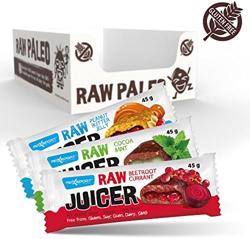 Maxsport Nutrition Raw Bars, Raw Juice filled Bars - Raw Paleo Bars, Vegan, Soy Free, Gluten Free, No added Sugar - Pack of 20 - Mix Box
