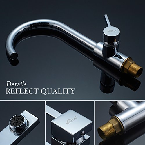 Auralum Chrom Küchenarmatur Niederdruck Kupfer Spültischarmatur Mischbatterie für Küche 360° Drehung Armatur - 5