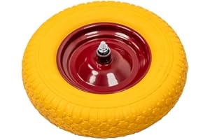 Mega-M KOŁO DO TACZKI wózka PEŁNE DUŻE POLIURETANOWE BEZDĘTKOWE 4.00-8PU OŚ OŚKA kolor CZERWOWO -ŻÓŁTY