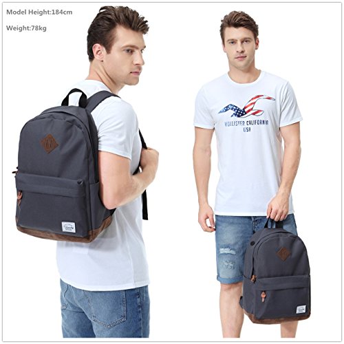 Vaschy Unisex Classic Leichte Wasserabweisende Jugendliche Rucks  cke College Rucksack Reise Rucksack Passt 14-Zoll Laptop Grau
