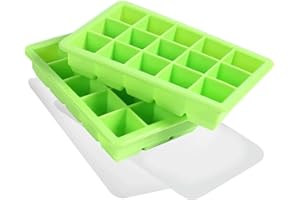 LessMo 2 Piezas Bandeja Grande, Silicona para Cubitos de Hielo de con Tapa, Apilables y Que Ahorran Espacio, Certificación LFGB Sin BPA para Bebidas y Alimentos para Bebés