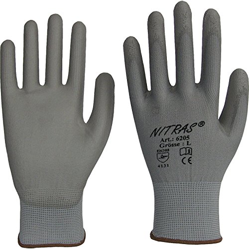 12 Paar Montagehandschuh Nylon NITRAS 6205 Grau PU Handschuhe Gr. XXL (10)