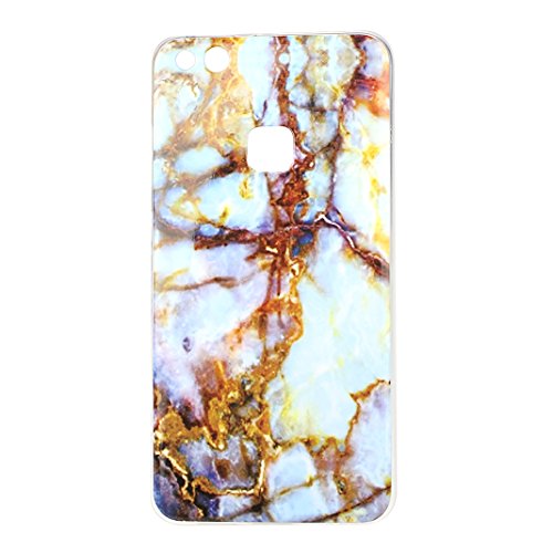 Huawei P10 Lite Hülle Silikon, Rosa Schleife Schutzhülle für>Huawei P10 Lite< Ultra Dünn Slim Case Flexible Soft Weich TPU Silicone Backcover Bumper Schale Handyhülle mit Bunte Marmor Muster , Gold Marmor - 2
