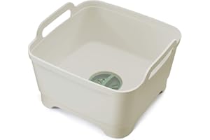Joseph Joseph Wash & Drain Kitchen Washing Up Bowl with Handles and Draining Plug, 9 litres, Stone/Sage Green