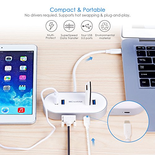 BC Master USB C Hub mit VGA und Power Delivery, mit 4 USB 3.0 Anschlüsse Datenübertragung , 1 VGA Video Adapter und ein USB C Ladeport , für das neue MacBook, Chromebook Pixel und mehr - 2