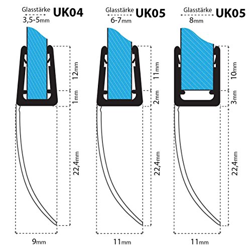 STEIGNER 200cm Ersatzdichtung für 6mm/ 7mm/ 8mm Glasdicke Wasserabweiser Duschdichtung UK05 UPS Schwallschutz Duschkabine - 3