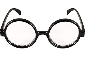 HENBRANDT Adult Wizard Boy Glasses with Clear Lenses Round Frame Glasses Wally Retro Nerd Book Day Student Night Cosplay Magic Theme Party Halloween Outfit Fancy Dress Accessory