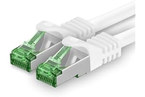 1ATTACK.DE Cat.7 Cavo di Rete 1m - Bianco - 1 Pezzo - Ethernet LAN Cat.7 SFTP Spina RJ45 Cat6a 10 Gbit/s Compatibile con Cat5 Cat6 Cat6a Cat8 per Switch Router Modem Patchpanel
