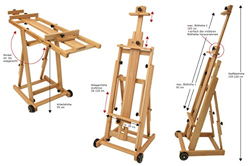Atelier-Staffelei 131, BUCHENHOLZ, Höhe bis 230 cm, vormontiert – kein Bausatz ! - 2