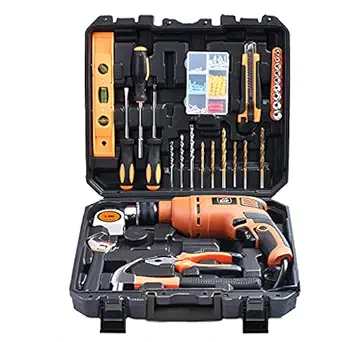 JK Super Drive Professional Tool Kit with 13mm (550Watt) Heavy duty Impact Drill Machine, (Orange, 98 pcs set)