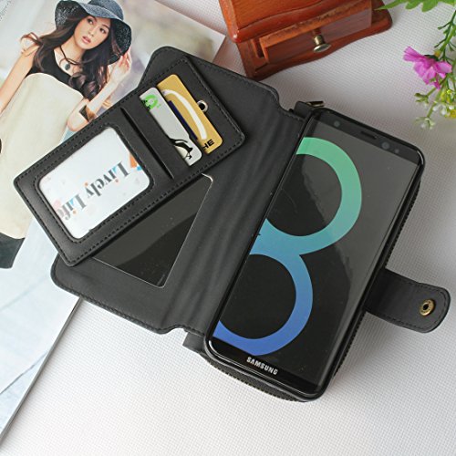 Galaxy S8 Hülle, Lively Life PU Leder Wallet Hülle Multifunktions Abnehmbare Reißverschluss Schutzhülle Flip Case Cover mit Kartenfächer Card Slot Geldbörse Geldbeutel Schutz Tasche für Samsung Galaxy S8 – Schwarz - 3