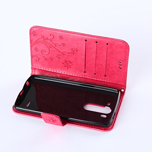 LG G3 S / G3 Mini Leder Hülle ,SKYXD Drucken Schmetterling Blumen Prägung Motiv PU Folio Ledertasche [ Standfunktion / Magnetverschluss / Kartenfächer] Einfarbig Handyhülle 3 in 1 Handytasche mit Eule Staubstecker + Eingabestift für LG G3 S / G3 Mini Schutzhülle – Rot - 4