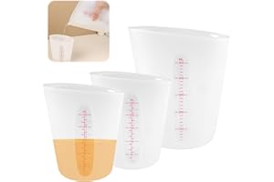 KINETICKRAFT 3 Stück Silikon Messbecher Krüge, 500ml/250ml Silicone Measuring Cups, Epoxidharz Mischbecher mit Skala Clear, Wiederverwendbare Silikon Mixbecher, für Epoxidharz Gießformen, DIY Handmade, Basteln