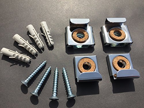 Frameless Unframed Bathroom Mirror Glass Wall Hanging Fixing Kit Hardware - Metal Chrome Effect Spring Loaded Clips with Screws and Rawl Plugs by Reflex