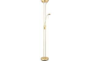 Betta Lighting Mother and Child Uplighter Floor Lamp with Reading Light – Satin Brass with Adjustable Reading lamp - Standing Uplighter for Living Room, Bedroom, Dining Room – G9 33W and R7s 230W