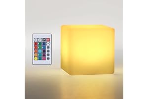 DAXGD Veilleuse LED Cube Lumineux avec Télécommande, IP54 Lampe de Table Rechargeable USB Portable, Lampe de Table Rechargeable par USB avec Modes RGB pour Chambre, Camping, Restaurant