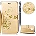 Produktbild Moto G4 Plus Hülle,Motorola G4 Plus Leather Handyhülle,WIWJ Handyhülle Wallet Case[Heißprägen Prägung Schmetterlinge Ledertasche] Flip Schutzhülle für Moto G4 Plus-Golden