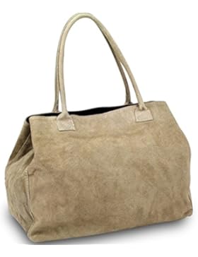 Made in Italy Damen Schultertasche Beuteltasche Shopper Wildleder Leder Bag