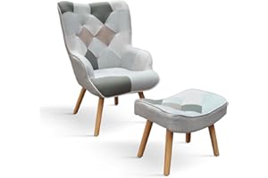 PAZZO DESIGN Poltrona Mila, Set Da 1, Multicolore, Poltrona Tessuto, Poltrona Relax, Poltrona Lettura, Poltrona Comoda, Gambe Legno, Con Poggiapiedi - id_2122