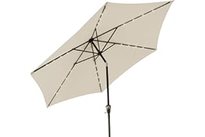 Kingsleeve® Sonnenschirm LED Beleuchtung UV Schutz 80+ Solar Schutzhülle 270cm Groß Kurbel Knickbar Balkon Terrasse Gartenschirm Marktschirm Beige