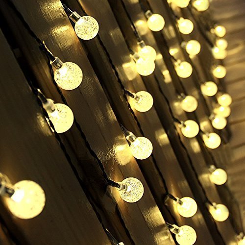 YIMIA Wasserdicht 30er LED Solar Lichterkette, 8 Leuchtmodi tragbare 6 Meter Außenlichterkette Garten Solar Led Beleuchtung Warmweiß/bunt Kugel für Party, Weihnachten, Garten, Balkon usw. (Warmweiß Kugel) - 3