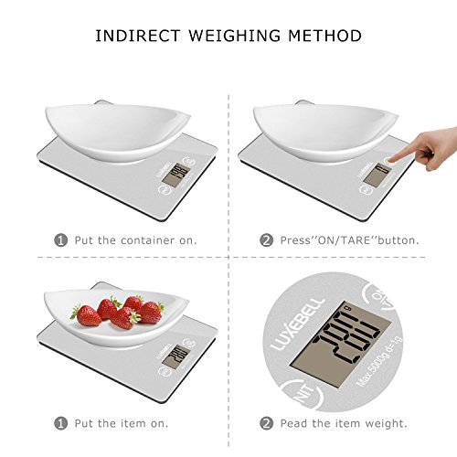 Küchenwaage Digitale, Luxebell Küchenwaagen Professionelle Waage, Electronische Waage mit 5Kg/1g – Silber - 5