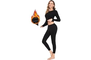 SIMIYA Womens Thermal Underwear Set Free-cutting Ultra Soft Crew Neck Long Sleeved Base Layer Tops & Bottoms