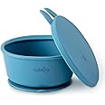 CUBKINS Baby Feeding Silicone Bowl for Kids, Babies and Toddler | Anti-Slip, Reusable Silicone Suction Bowl, Microwave & Dishwasher Safe with Lid (Blue Olive)