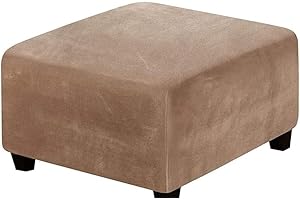 SWJ-SWJSSB Stretch Ottoman Slipcover,Square Velvet Footstool Cover Large Brown Grey Black Footrest Pouffe Protector Covers With Elastic Bottom Washable Super Soft Universal Slipcovers(Leather,55x55 cm)