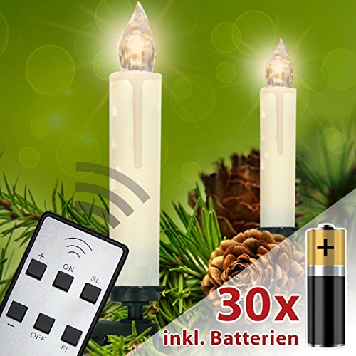 Preisvergleich Produktbild Homelux 30 LED Weihnachtskerzen Christbaumbeleuchtung Warmweiß Fernbedienung Kabellos mit Batterien - 10 / 20 / 30 / 40er Set - DEUTSCHER HÄNDLER