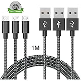 ONSON Micro USB Kabel 3Pack 1M/3FT Nylon USB Ladekabel Schnellladekabel Android Smartphones für Samsung Galaxy, HTC, Huawei, Sony, Nexus, Nokia, Kindle und mehr - Schwarz