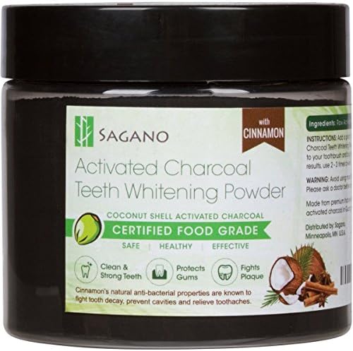 Natural Activated Charcoal Teeth Whitening Powder with Organic Cinnamon by Sagano - Fight Gum Disease, Bad Breath, Cavities, Tooth Stain, Plaque, Gingivitis - Fine Texture for Super Sensitive Teeth