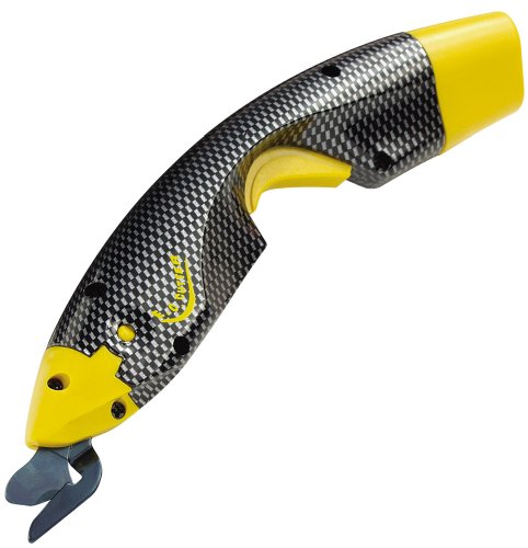 EC Cutter von ROBUSO - Komplett-Set mit viel Zubehör. Die neue Generation der Akku-Schere mit unverzahnten Blättern für natürliche Materialien wie Baumwolle, Leder, Gummi, Papier, Holzfurniere
