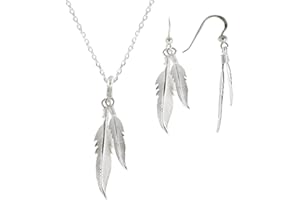 LES POULETTES BIJOUX - Parure Plumes Argent Collier et Boucles d'Oreilles