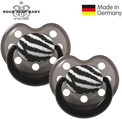 ROCK STAR BABY® by Tico Torres - Silicone Orthodontic Baby Soother - Size 1 for 0-6 Months - 2 Pack - Dummy with Travel Cover - Zebra, Black