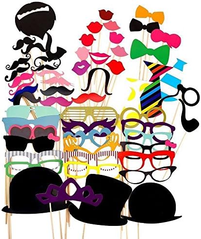 LZHOO 58PCS Photo Booth Props Colourful Props On A Stick DIY Kit for Wedding Party Birthdays Photobooth Dress-up Accessories & Party Favors