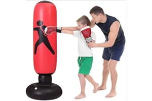 CRSUSUKJ Sacco da boxe bambini adulto gonfiabile Sacco da Boxe Autoportante Gonfiabile Sacco da Boxe da Terra per Bambini adulto, Kit Pugilato,Palestra(Nero-160cm)