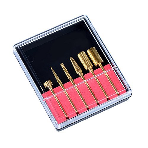 SpeTool Gold Coated Carbide Nail Art Drills Bits Files Tools 3/32'' For Manicure Pedicure 5Pcs/Pack …