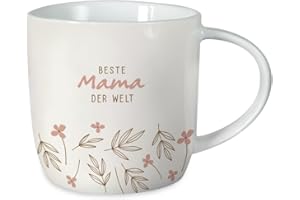 Grafik-Werkstatt Kaffeetasse mit Spruch 300 ml Porzellan Tasse Beste Mama der Welt, Weiß