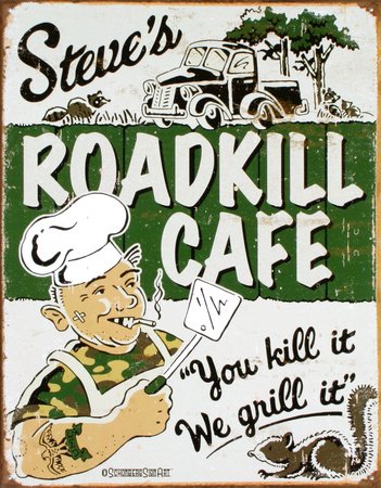 Cartel Metálico Anuncio Vintage Roadkill Cafe 30x42cm Crema