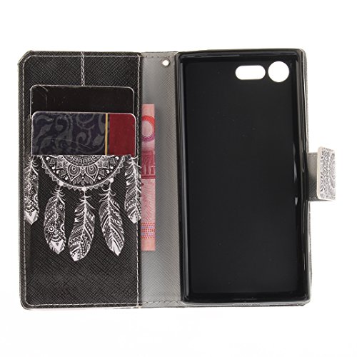 Sony Xperia X Compact Lederhülle, Asnlove PU Ledertasche Schutzhülle + Weich Hülle Stand Feature Flipcase Tasche Leather Case mit Standfunktion Tablet Etui mit Karte Slots für Sony Xperia X Compact (nur für Xperia X COMPACT geeignet ) – Weißer Traumfänger - 6