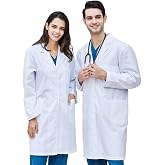 CoatCool Laboratuvar &ouml;nl&uuml;ğ&uuml;, beyaz, pamuklu, doktor &ouml;nl&uuml;ğ&uuml;, erkek, kadın, manto, hijyen, uzun kollu, d&uuml;ğmeli ve 3 cepli, kimy