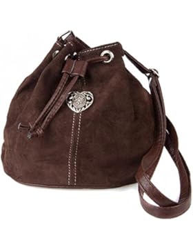 Dirndltasche Trachtentasche Wildleder Beuteltasche mit Edelweiß-Herz. Dunkelbraun.
