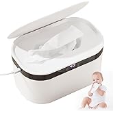 Baby Wipe Warmer, Portable Wet Wipe Warmer with Night Light, Large Capacity Heated Wipes Dispenser with 5 Levels of Temperatu